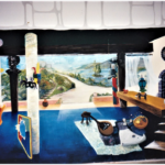 Peinture murale de l'atelier place de la mairie à Montfort, réalisée avec les enfants des ateliers d'art